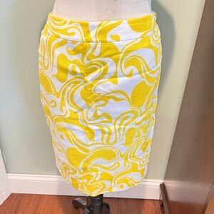 Kate Spade Yellow and White Swirl Pencil Skirt